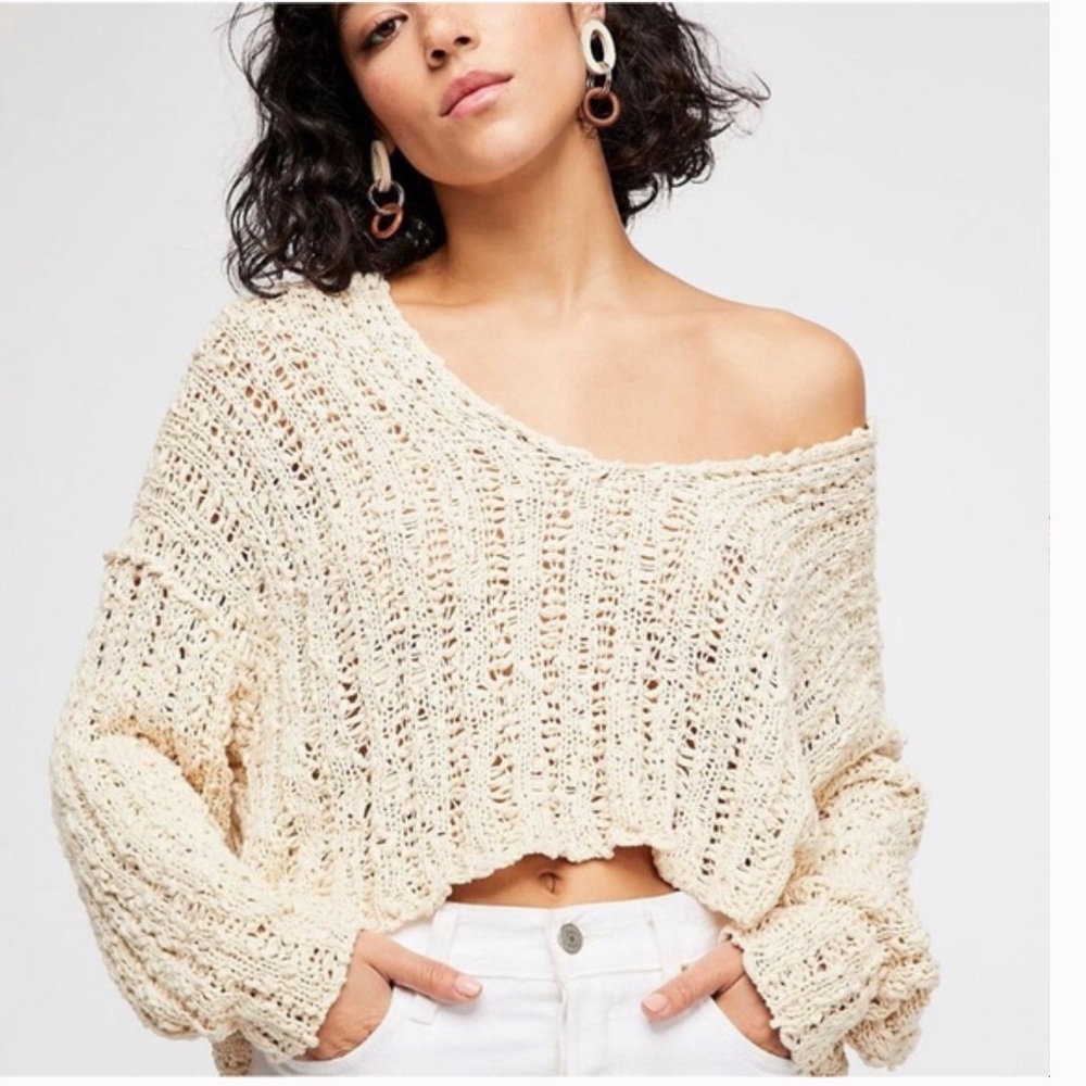 Free People Beach Comber Cotton V-Neck Sweater